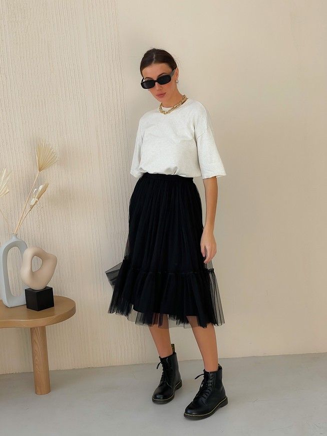 Black Tulle skirt with ruffle AIRSKIRT