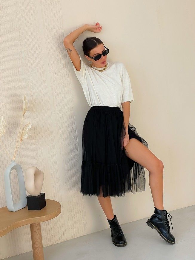 Black Tulle skirt with ruffle AIRSKIRT