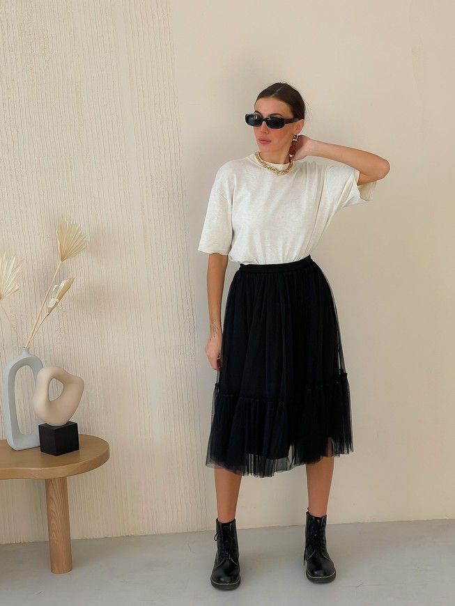 Black Tulle skirt with ruffle AIRSKIRT
