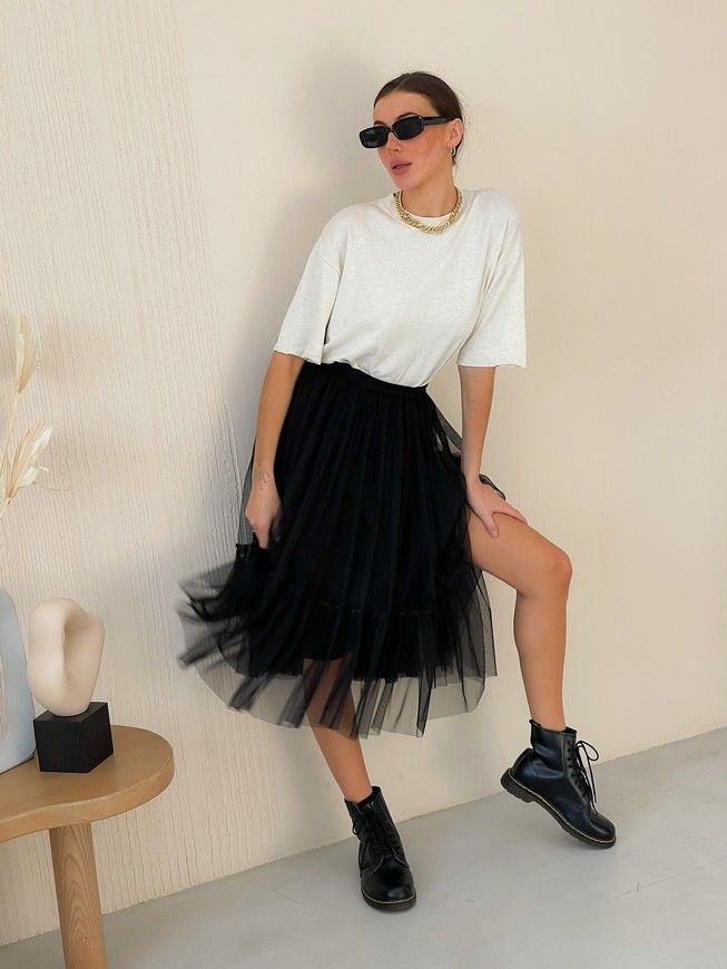 Black Tulle skirt with ruffle AIRSKIRT