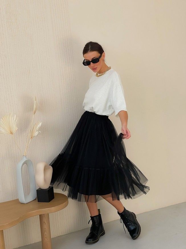 Black Tulle skirt with ruffle AIRSKIRT