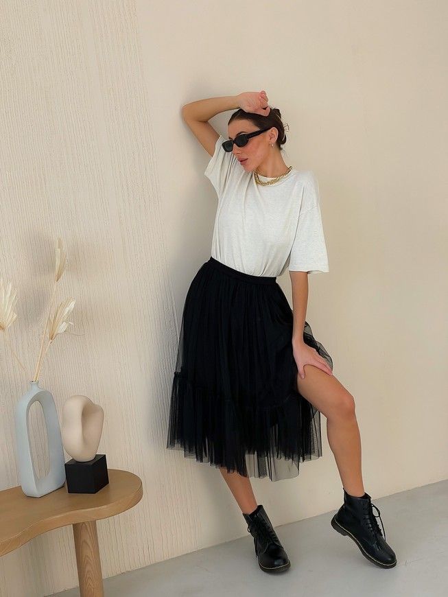 Black Tulle skirt with ruffle AIRSKIRT