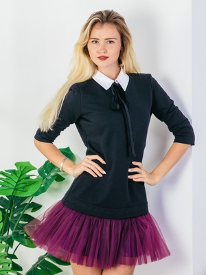 Платье-конструктор AIRDRESS черное со съемными сливовой юбкой и воротником