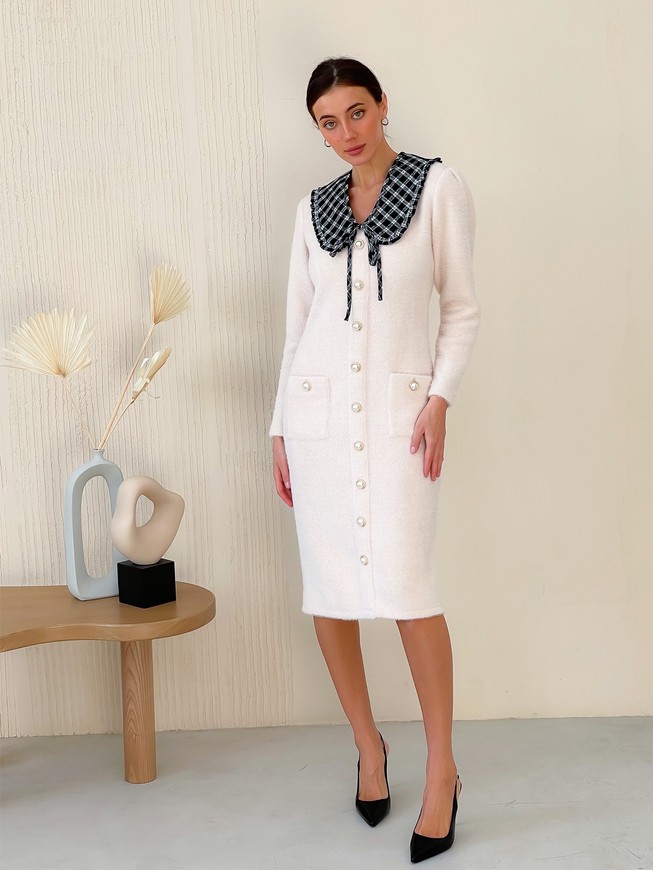 Dress with decorative buttons and removable collar Tyu-Tyu! XS ivory