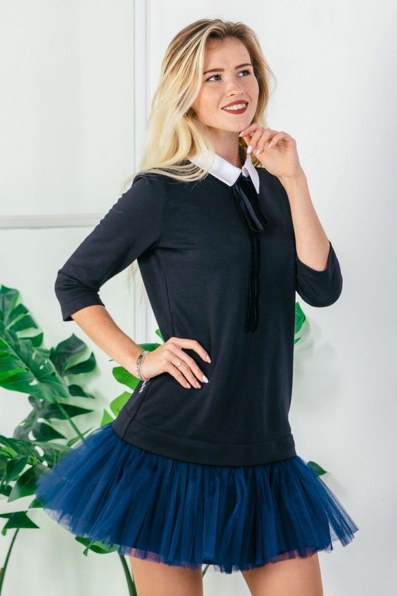 Платье-конструктор AIRDRESS черное со съемными синей юбкой и воротником