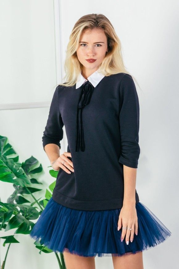 Платье-конструктор AIRDRESS черное со съемными синей юбкой и воротником