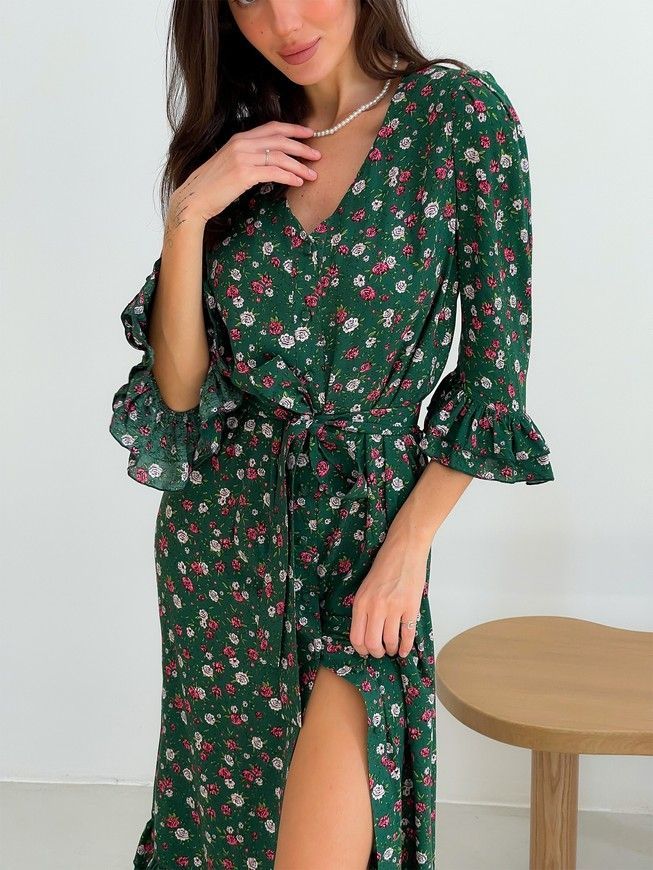 Wrap-dress with frills Tyu-Tyu! XS green in floral print