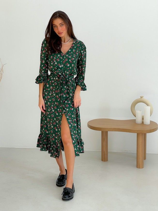 Wrap-dress with frills Tyu-Tyu! XS green in floral print