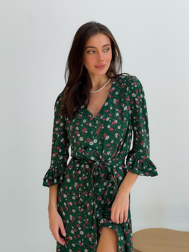Wrap-dress with frills Tyu-Tyu! XS green in floral print