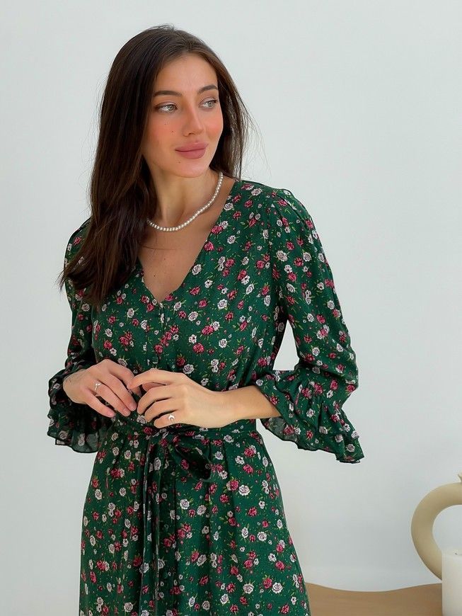 Wrap-dress with frills Tyu-Tyu! XS green in floral print