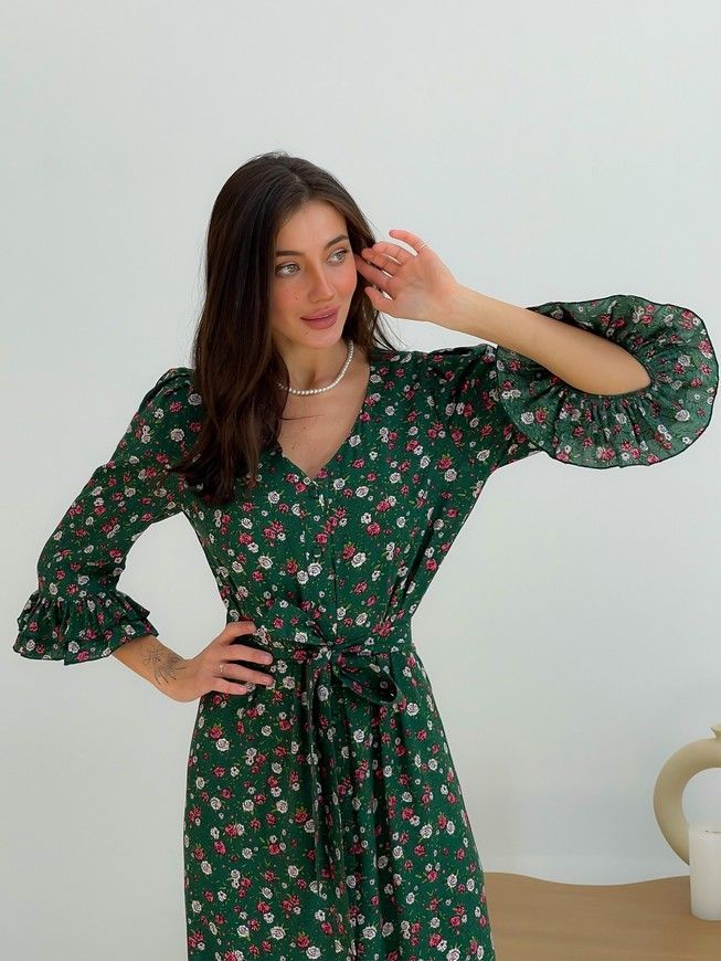 Wrap-dress with frills Tyu-Tyu! XS green in floral print
