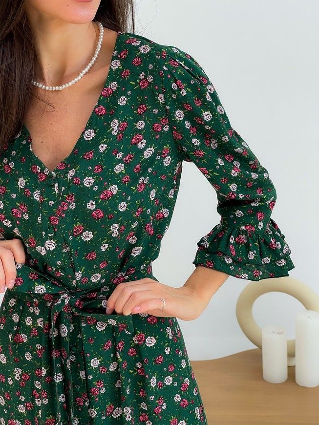 Wrap-dress with frills Tyu-Tyu! XS green in floral print