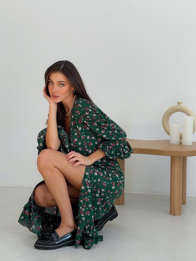 Wrap-dress with frills Tyu-Tyu! XS green in floral print