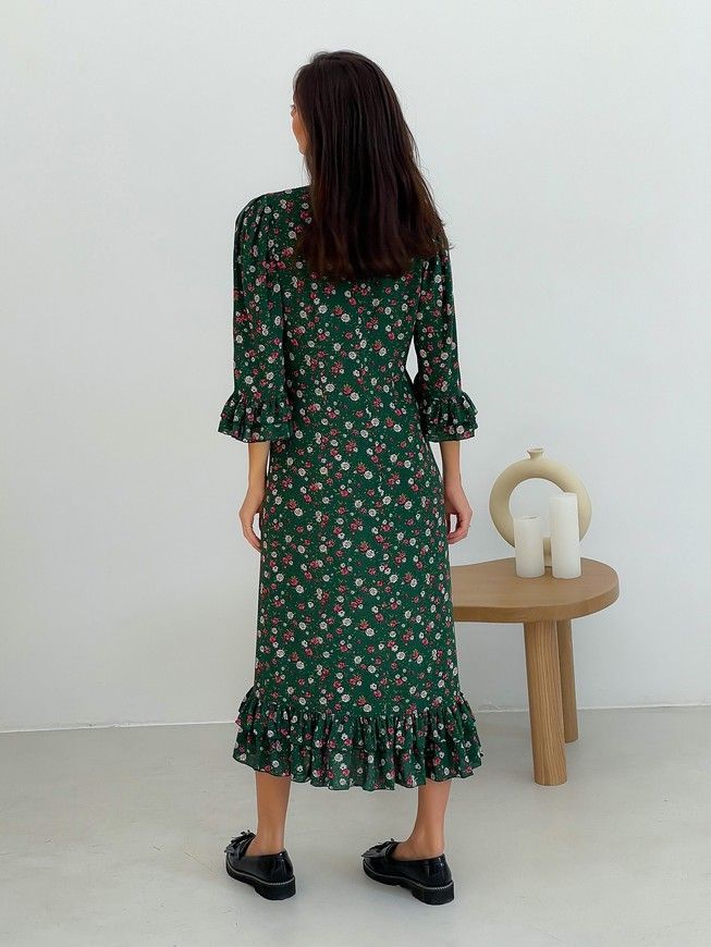 Wrap-dress with frills Tyu-Tyu! XS green in floral print