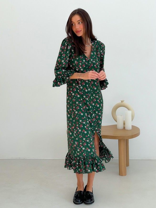 Wrap-dress with frills Tyu-Tyu! XS green in floral print