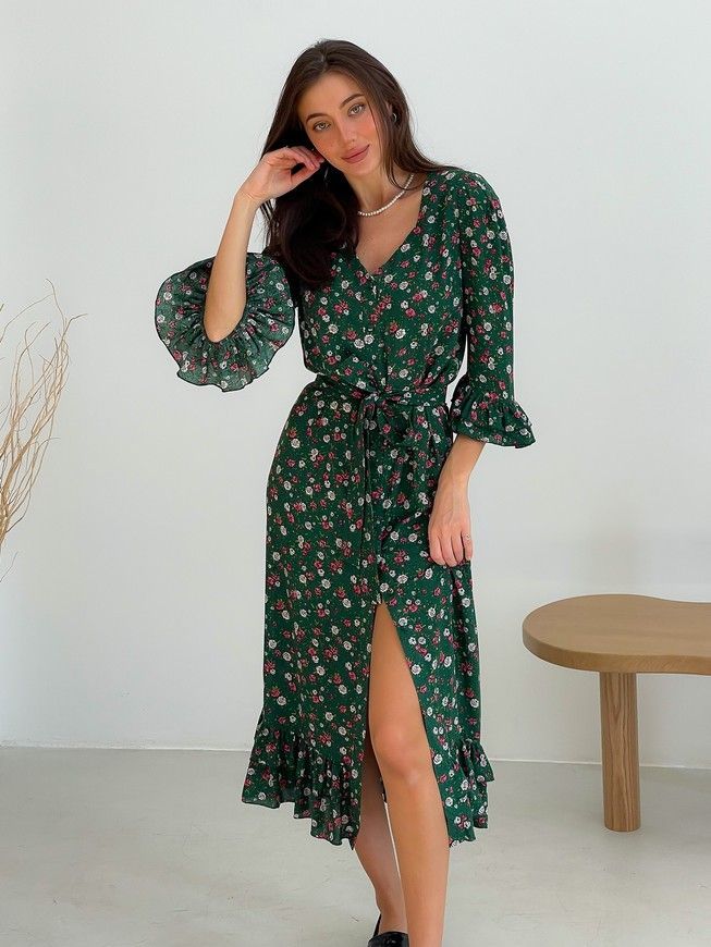 Wrap-dress with frills Tyu-Tyu! XS green in floral print