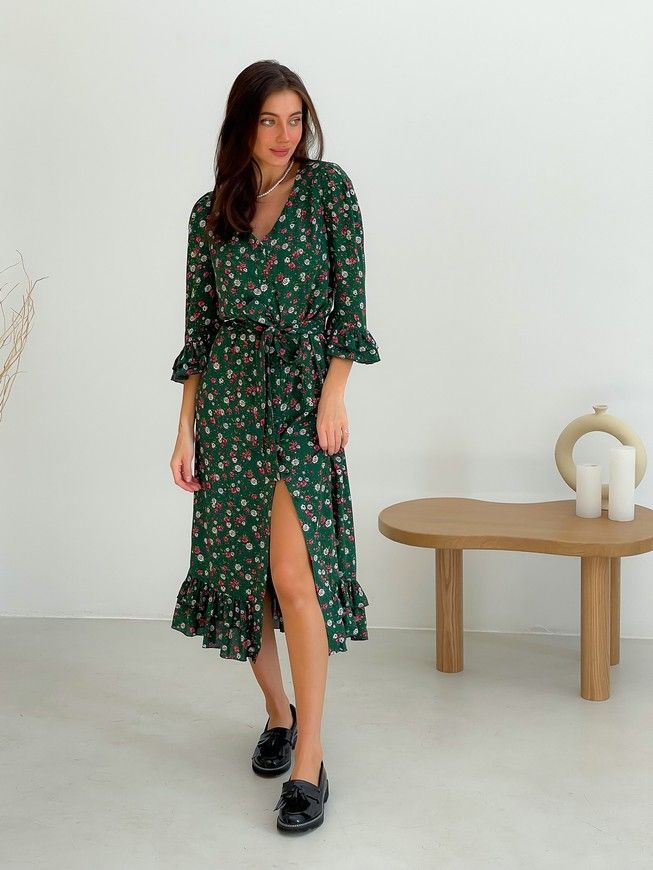 Wrap-dress with frills Tyu-Tyu! XS green in floral print