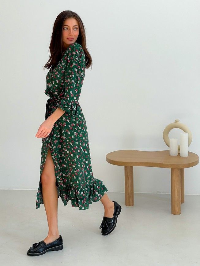 Wrap-dress with frills Tyu-Tyu! XS green in floral print
