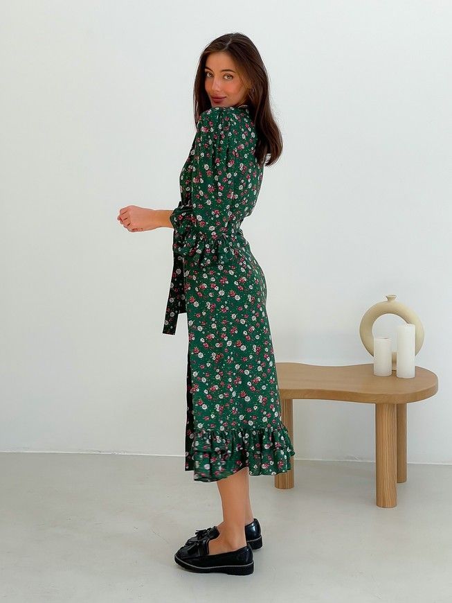 Wrap-dress with frills Tyu-Tyu! XS green in floral print
