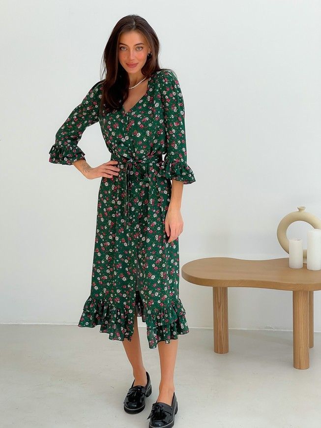 Wrap-dress with frills Tyu-Tyu! XS green in floral print