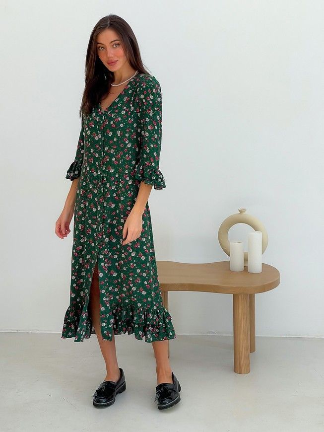 Wrap-dress with frills Tyu-Tyu! XS green in floral print