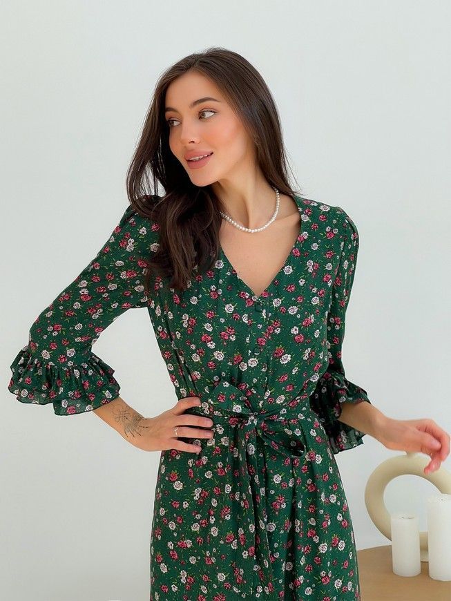 Wrap-dress with frills Tyu-Tyu! XS green in floral print