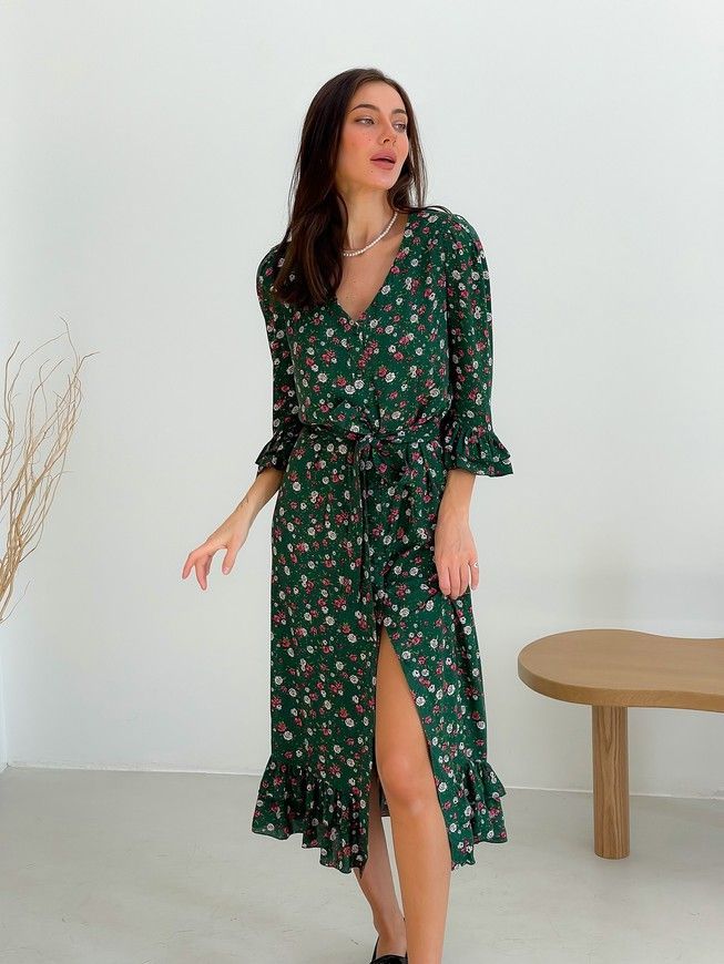 Wrap-dress with frills Tyu-Tyu! XS green in floral print