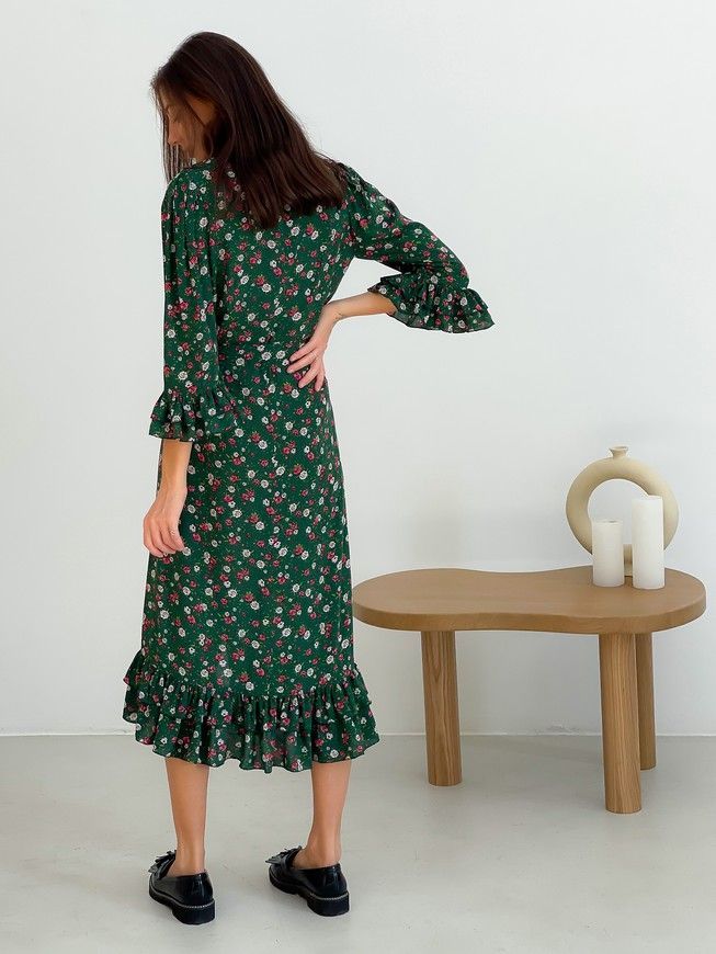 Wrap-dress with frills Tyu-Tyu! XS green in floral print