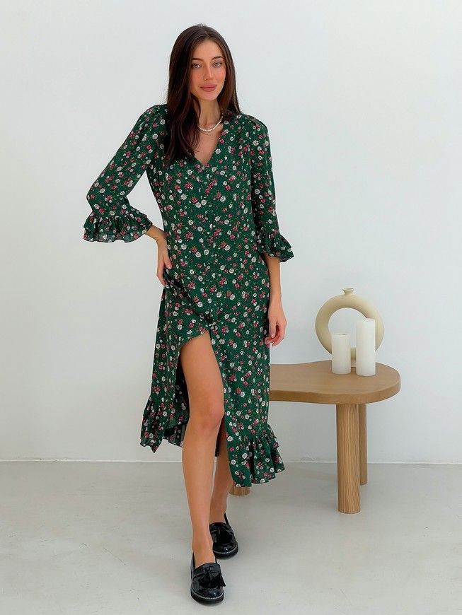 Wrap-dress with frills Tyu-Tyu! XS green in floral print