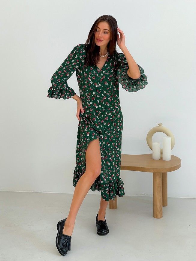 Wrap-dress with frills Tyu-Tyu! XS green in floral print
