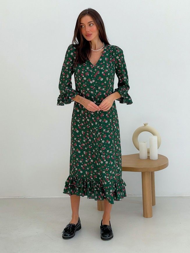 Wrap-dress with frills Tyu-Tyu! XS green in floral print