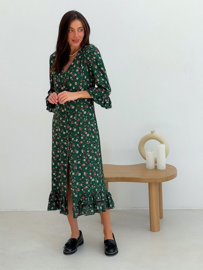 Wrap-dress with frills Tyu-Tyu! XS green in floral print