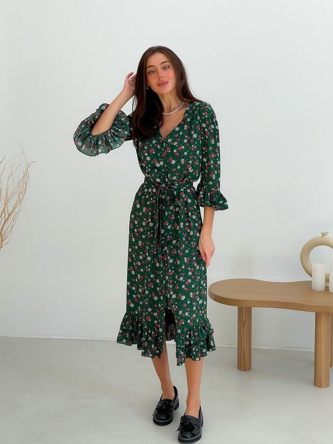 Wrap-dress with frills Tyu-Tyu! XS green in floral print