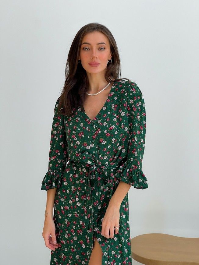 Wrap-dress with frills Tyu-Tyu! XS green in floral print