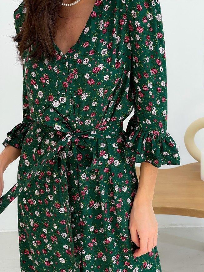 Wrap-dress with frills Tyu-Tyu! XS green in floral print