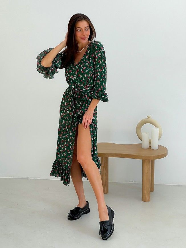 Wrap-dress with frills Tyu-Tyu! XS green in floral print
