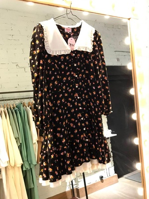 Dress with removable collar and frills Tyu-Tyu! XS black in floral print mini