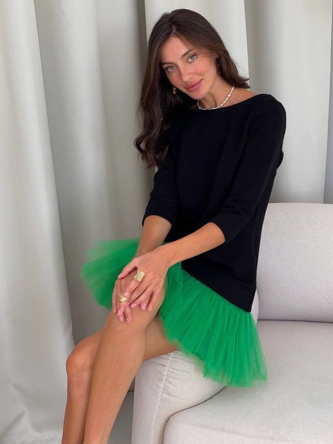 Constructor-dress black AIRDRESS Evening with removable bright green skirt