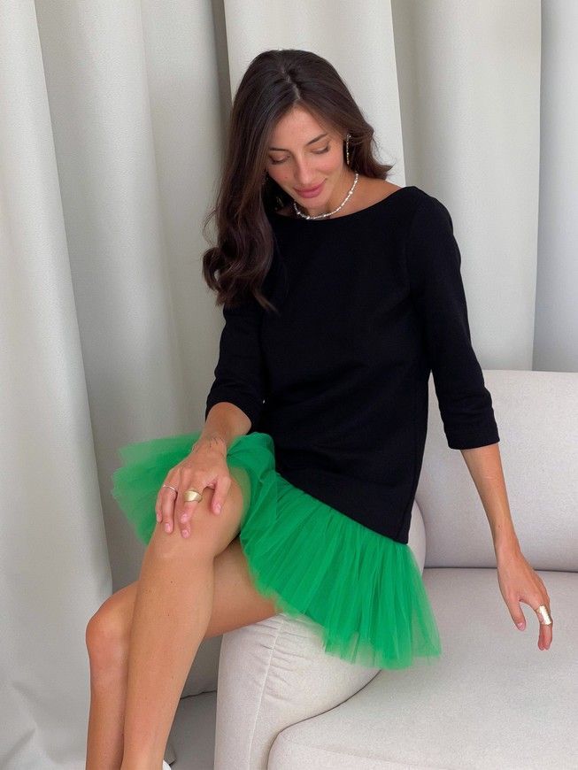 Constructor-dress black AIRDRESS Evening with removable bright green skirt