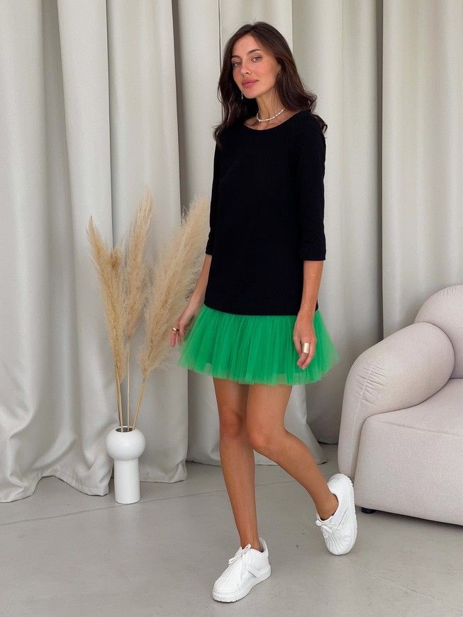 Constructor-dress black AIRDRESS Evening with removable bright green skirt