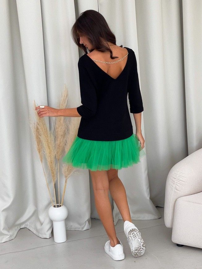Constructor-dress black AIRDRESS Evening with removable bright green skirt