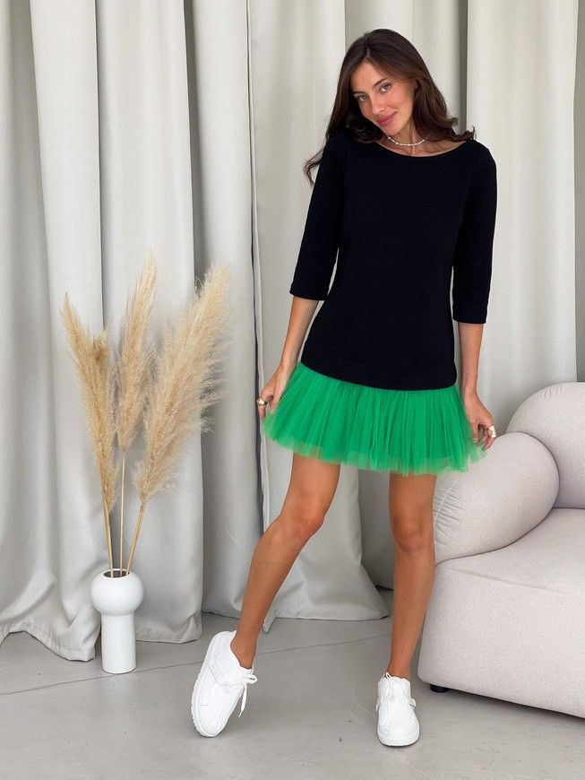 Constructor-dress black AIRDRESS Evening with removable bright green skirt