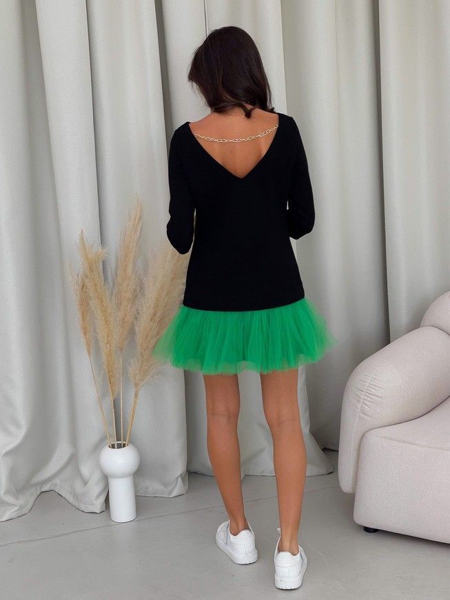 Constructor-dress black AIRDRESS Evening with removable bright green skirt