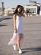 White maxi sundress with pink powder tulle ruffles