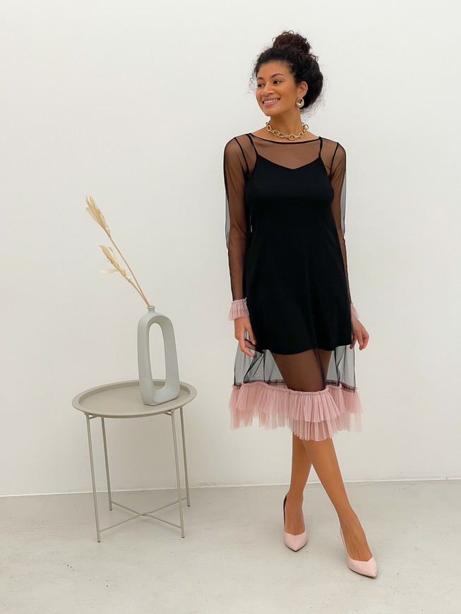 Black Tulle Dress with dusty pink ruffles