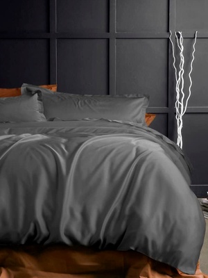 Комплект постільної білизни Комфорт-Текстиль з люкс-сатину полуторний темно-сірий