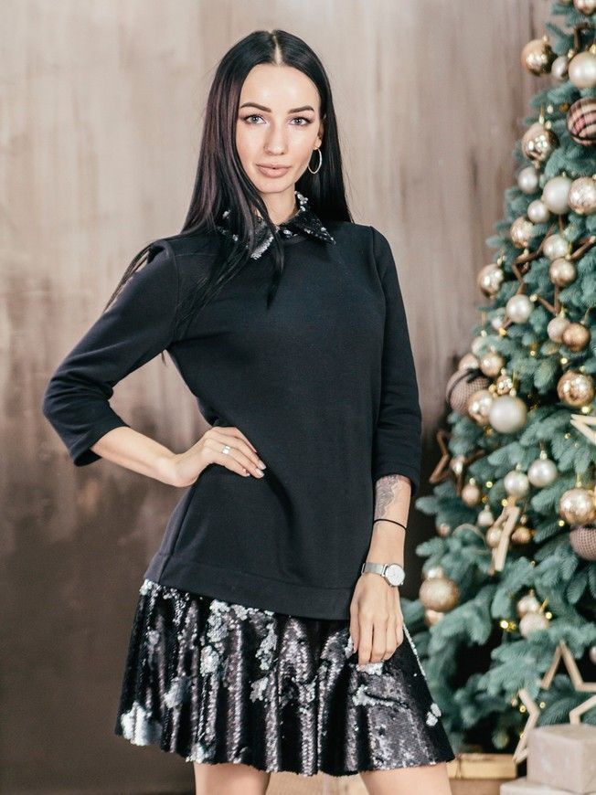 Платье-конструктор AIRDRESS черное со съемными юбкой и воротником из серебряно-черных пайеток