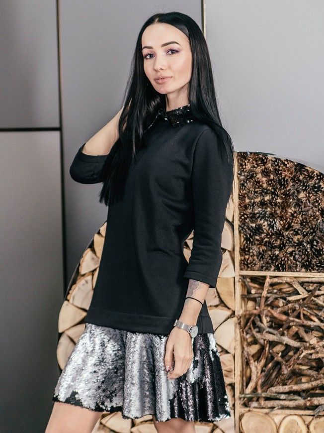 Платье-конструктор AIRDRESS черное со съемными юбкой и воротником из серебряно-черных пайеток