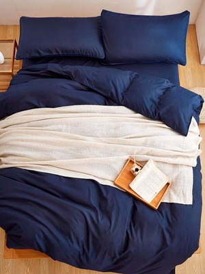 Комплект постільної білизни Комфорт-Текстиль з люкс-сатину полуторний темно-синій
