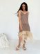 Brown polka dot maxi slip dress with beige tulle ruffles